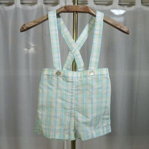 Vintage 90s Imp Originals Blue Yellow Plaid Shortall Romper